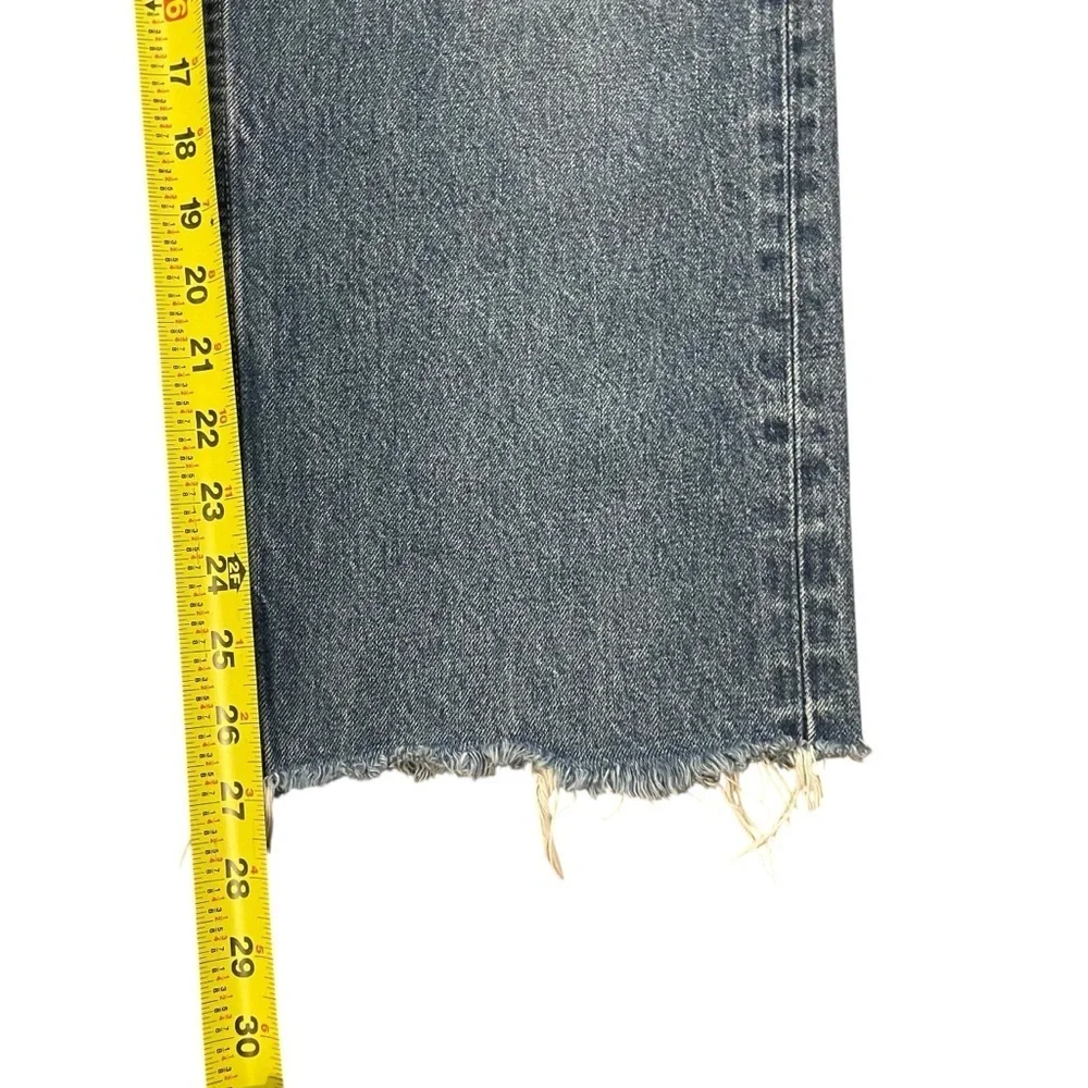 MOUSSY VINTAGE Women's Distressed Howa Jeans Raw Hem Button Fly Straight Blue 27